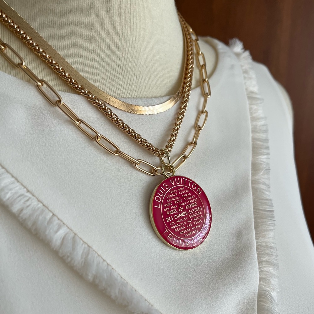LV Trunks and Bags Style Charm w/Necklace - Hot Pink - Picture 2 of 5
